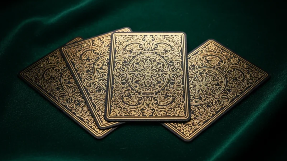 Gold patterned cards on a dark table, representing the GoExch9 panel reached from any genuine address